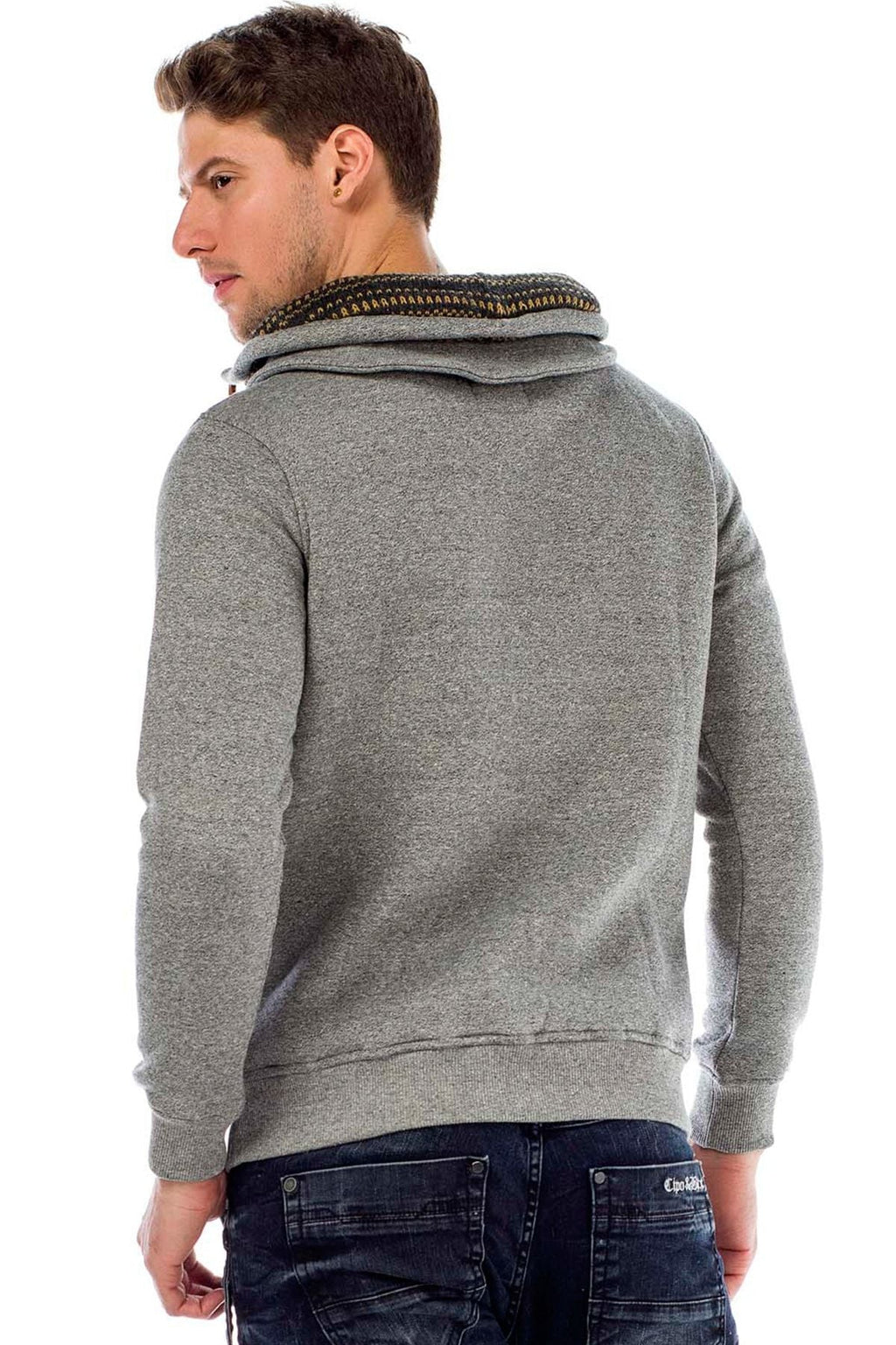 C44200 Double Collar Knit Detail Men's Sweatshirt