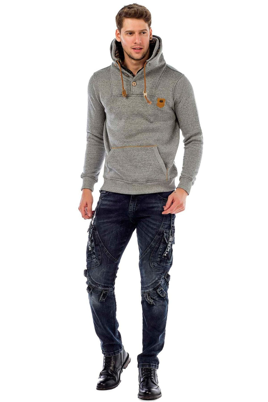 C44200 Double Collar Knit Detail Men's Sweatshirt