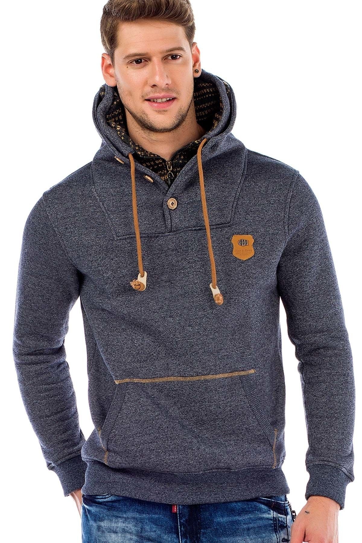 C44200 Double Collar Knit Detail Men's Sweatshirt
