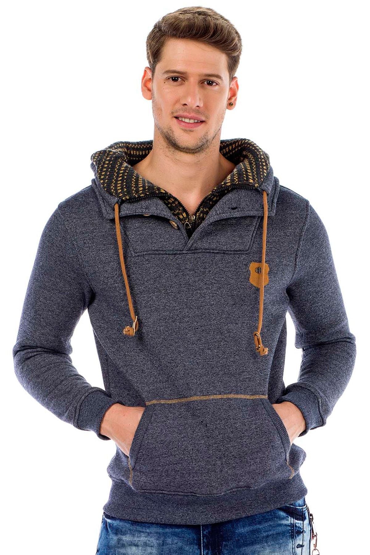C44200 Double Collar Knit Detail Men's Sweatshirt