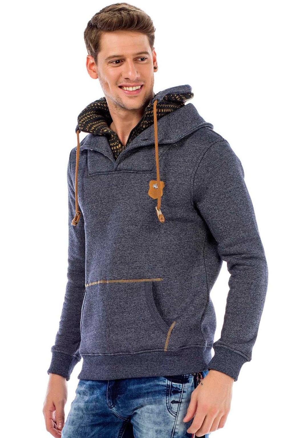C44200 Double Collar Knit Detail Men's Sweatshirt