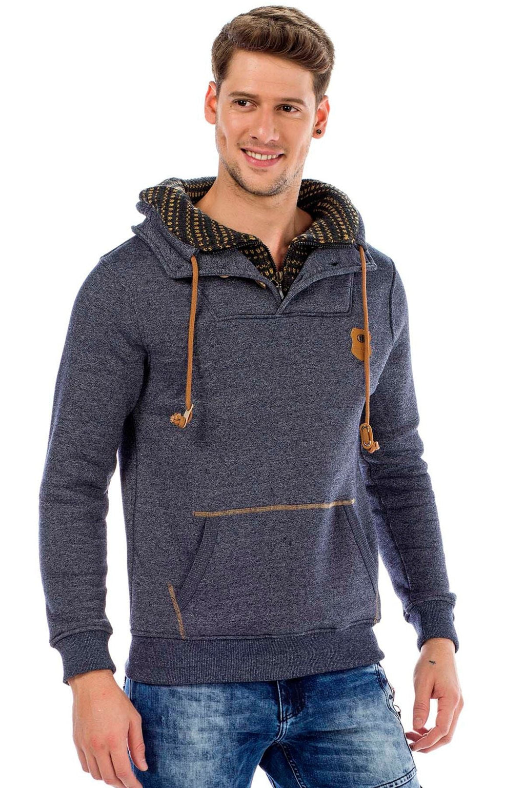 C44200 Double Collar Knit Detail Men's Sweatshirt