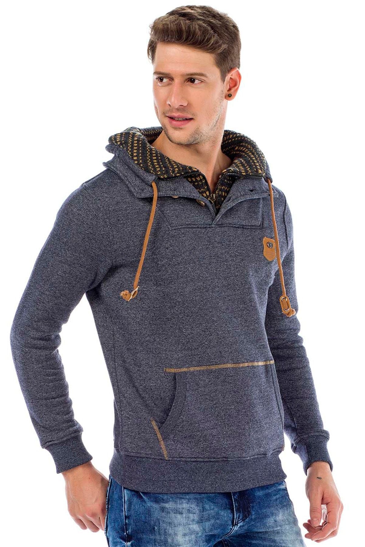 C44200 Double Collar Knit Detail Men's Sweatshirt