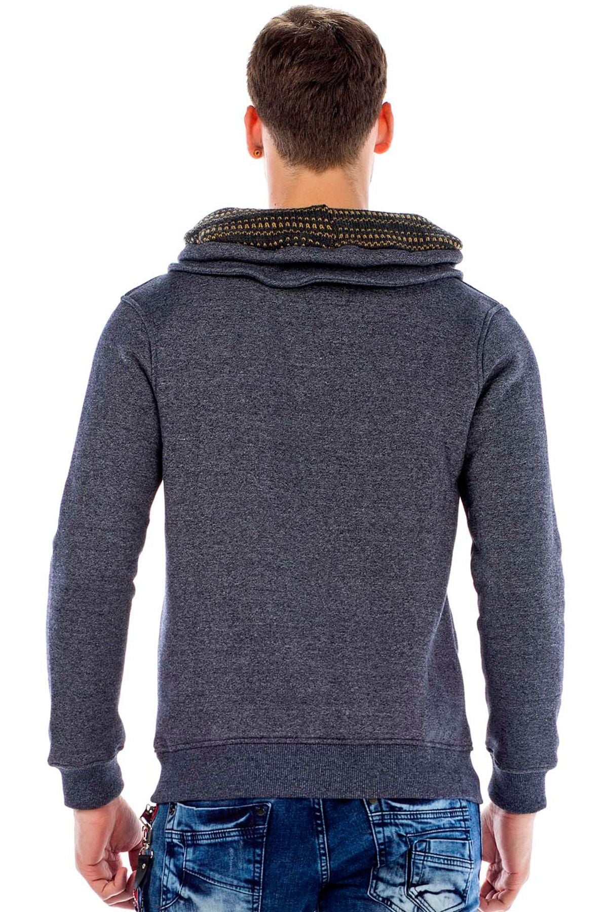C44200 Double Collar Knit Detail Men's Sweatshirt