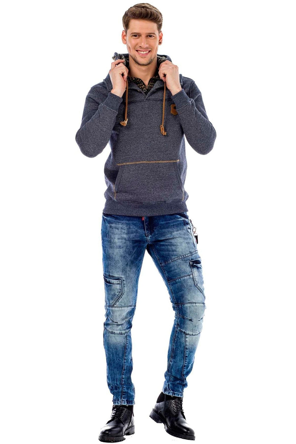 C44200 Double Collar Knit Detail Men's Sweatshirt