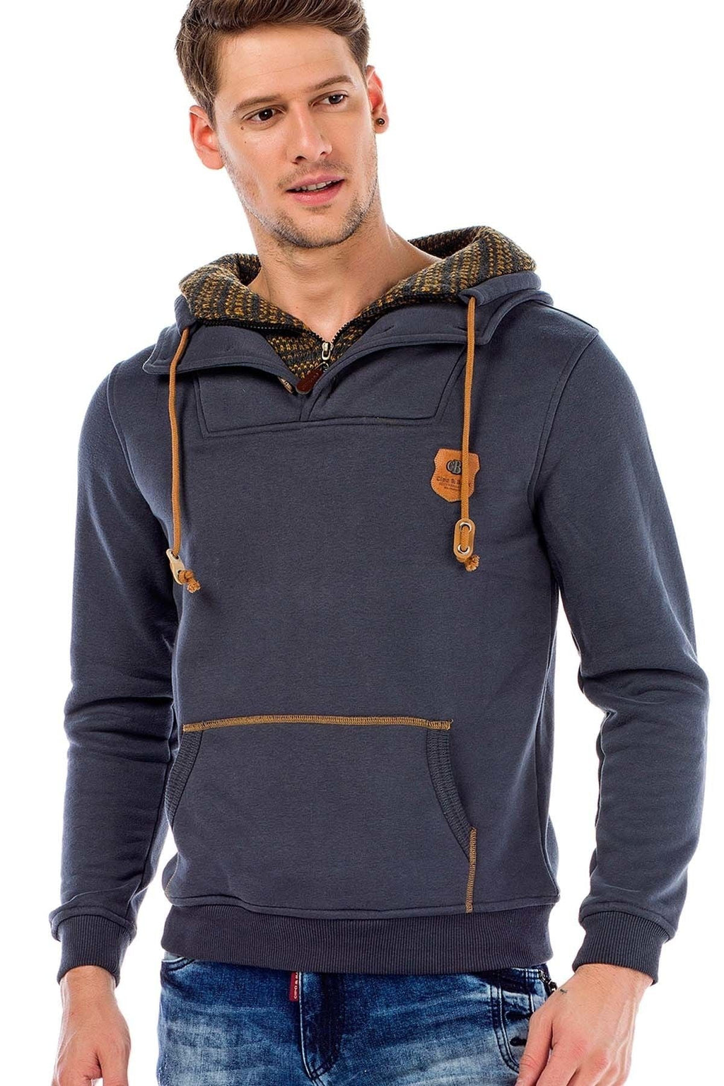 C44200 Double Collar Knit Detail Men's Sweatshirt