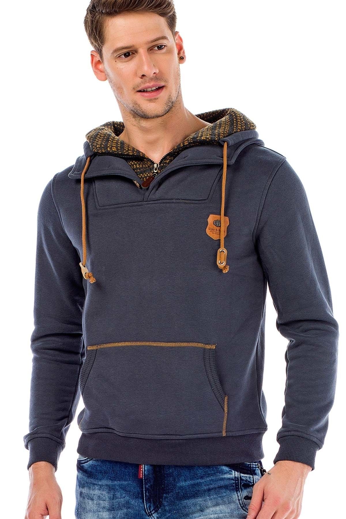 C44200 Double Collar Knit Detail Men's Sweatshirt