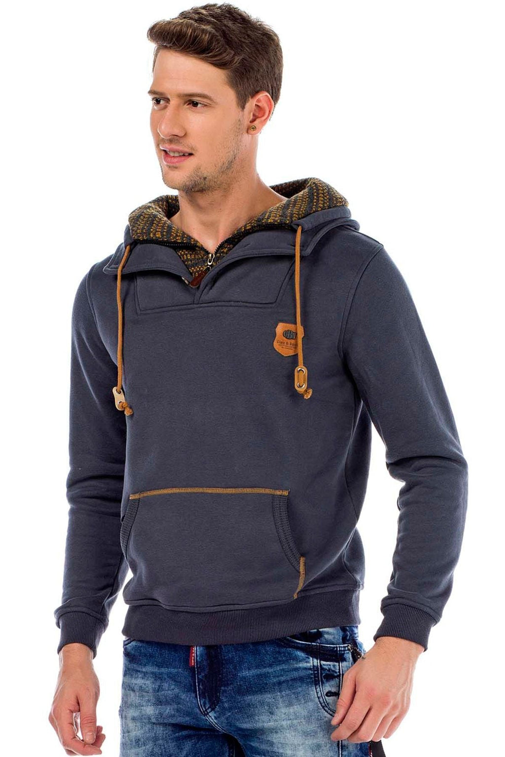 C44200 Double Collar Knit Detail Men's Sweatshirt