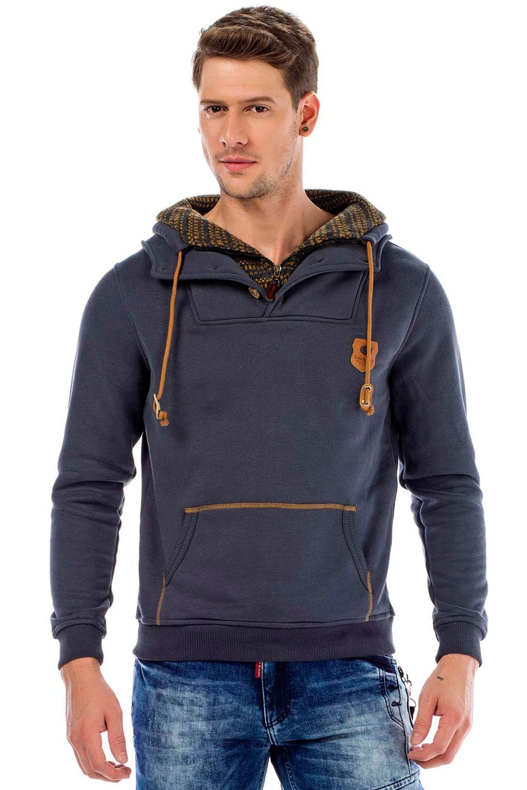 C44200 Double Collar Knit Detail Men's Sweatshirt