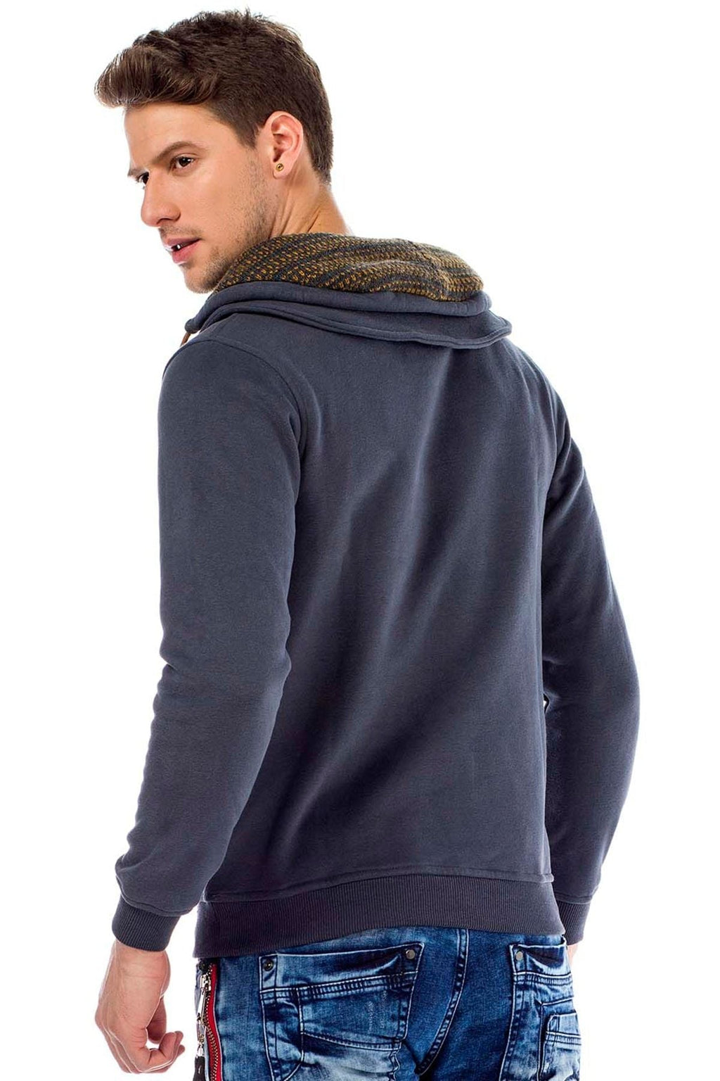 C44200 Double Collar Knit Detail Men's Sweatshirt