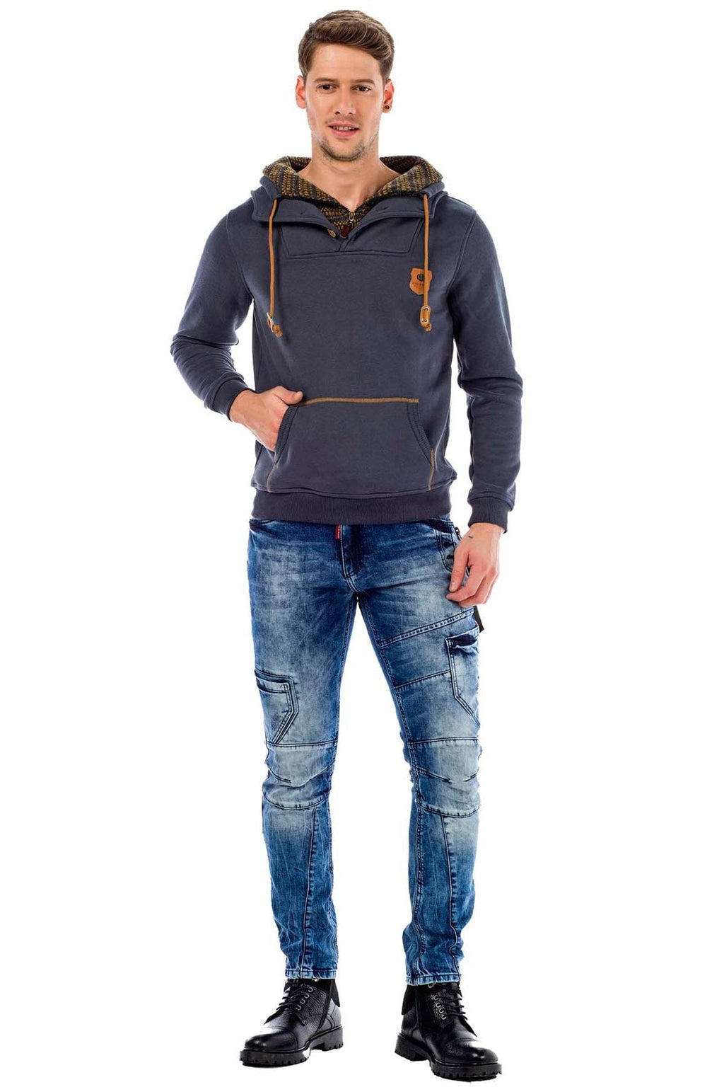 C44200 Double Collar Knit Detail Men's Sweatshirt