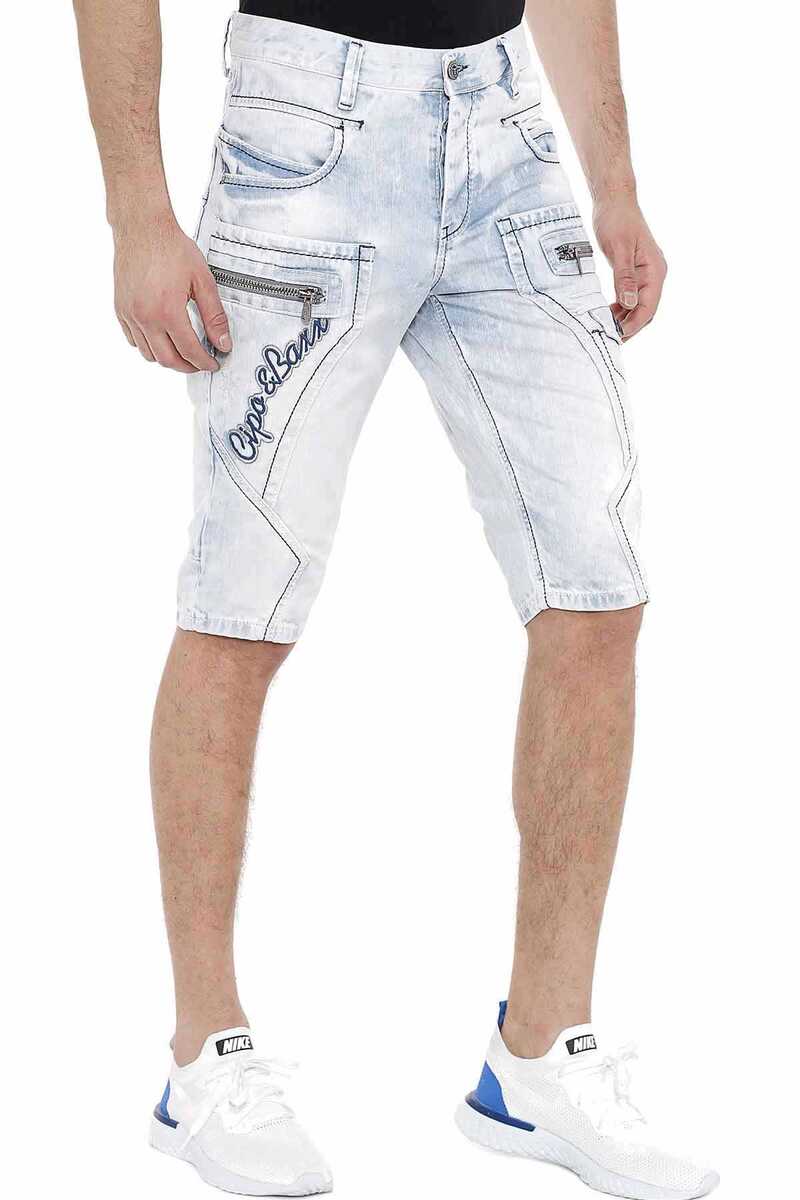 CK131 Side Double Pocket Panel Stitch Denim Capris