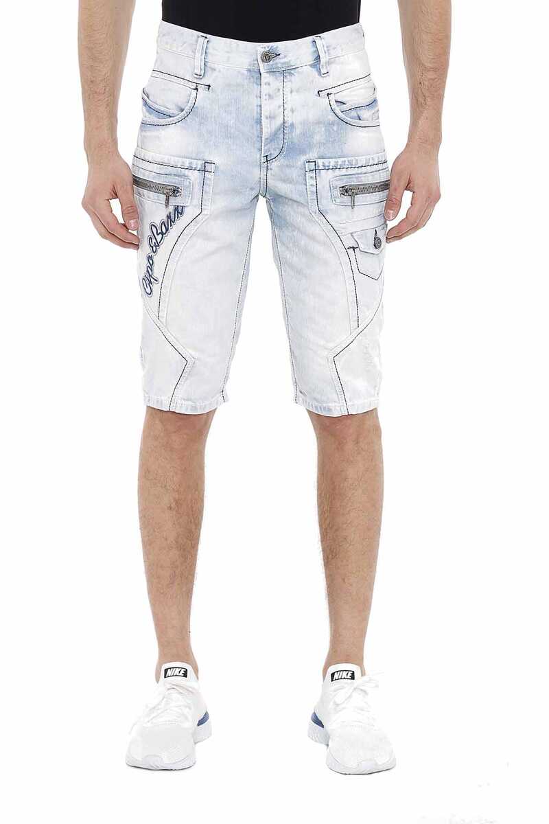 CK131 Side Double Pocket Panel Stitch Denim Capris