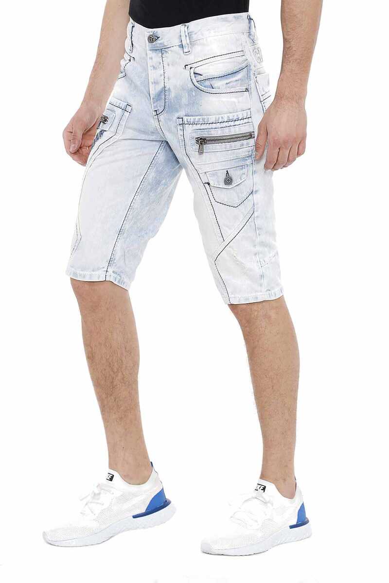 CK131 Side Double Pocket Panel Stitch Denim Capris