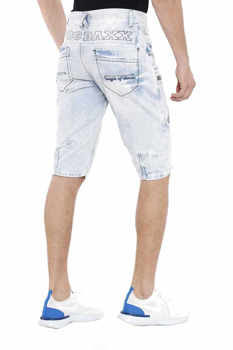 CK131 Side Double Pocket Panel Stitch Denim Capris