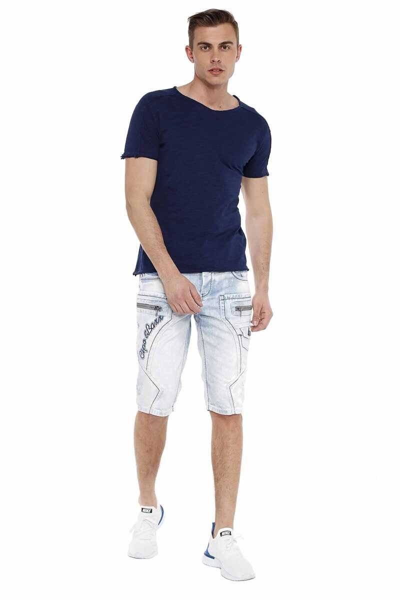 CK131 Side Double Pocket Panel Stitch Denim Capris