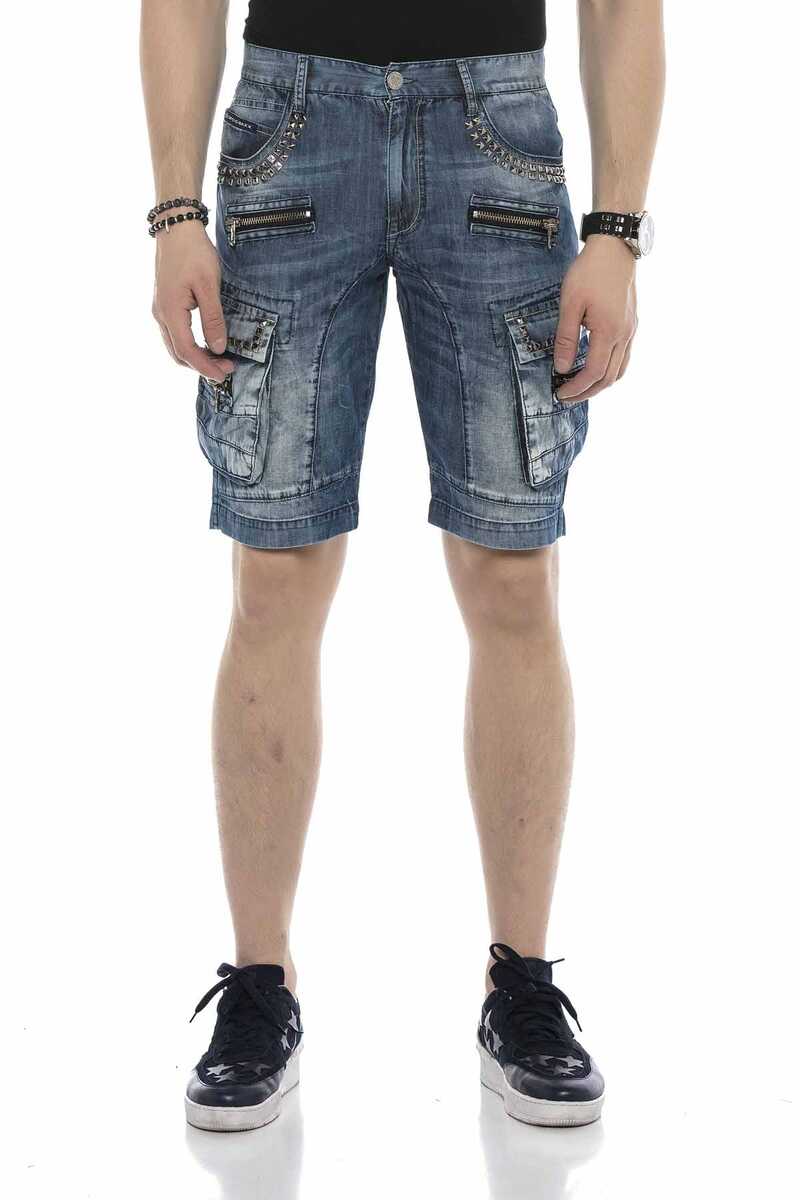 CK203 Cargo Pocket Zip Relaxed Fit Denim Capris