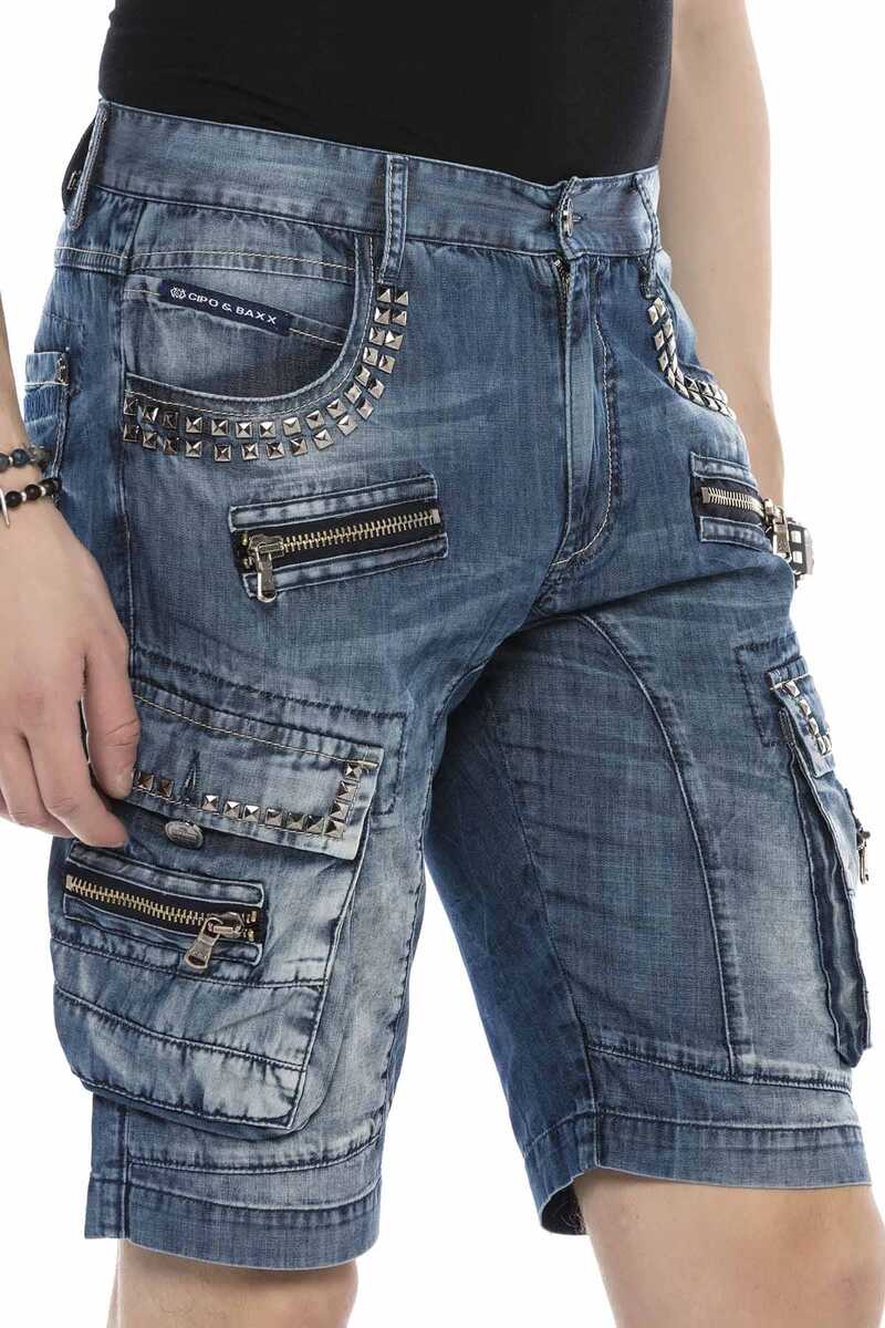 CK203 Cargo Pocket Zip Relaxed Fit Denim Capris