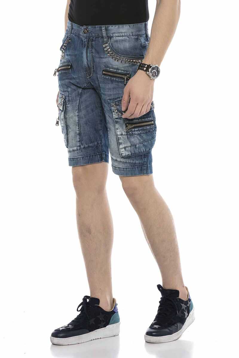 CK203 Cargo Pocket Zip Relaxed Fit Denim Capris