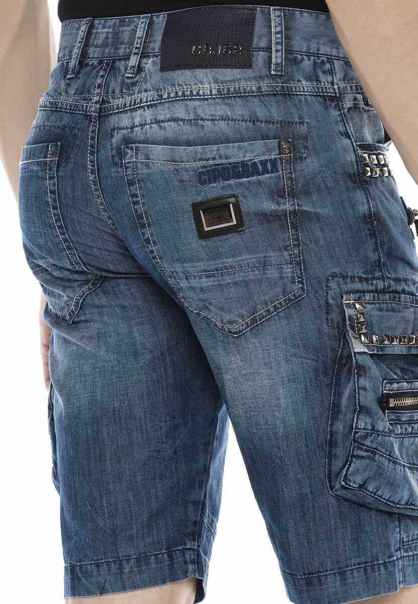 CK203 Cargo Pocket Zip Relaxed Fit Denim Capris
