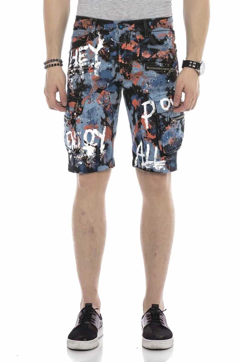 CK204 Fully Hand-Painted Men's Denim Capri Shorts