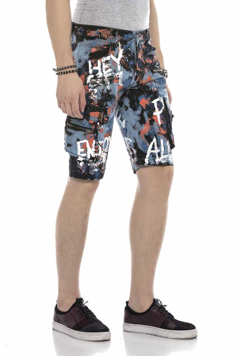 CK204 Fully Hand-Painted Men's Denim Capri Shorts