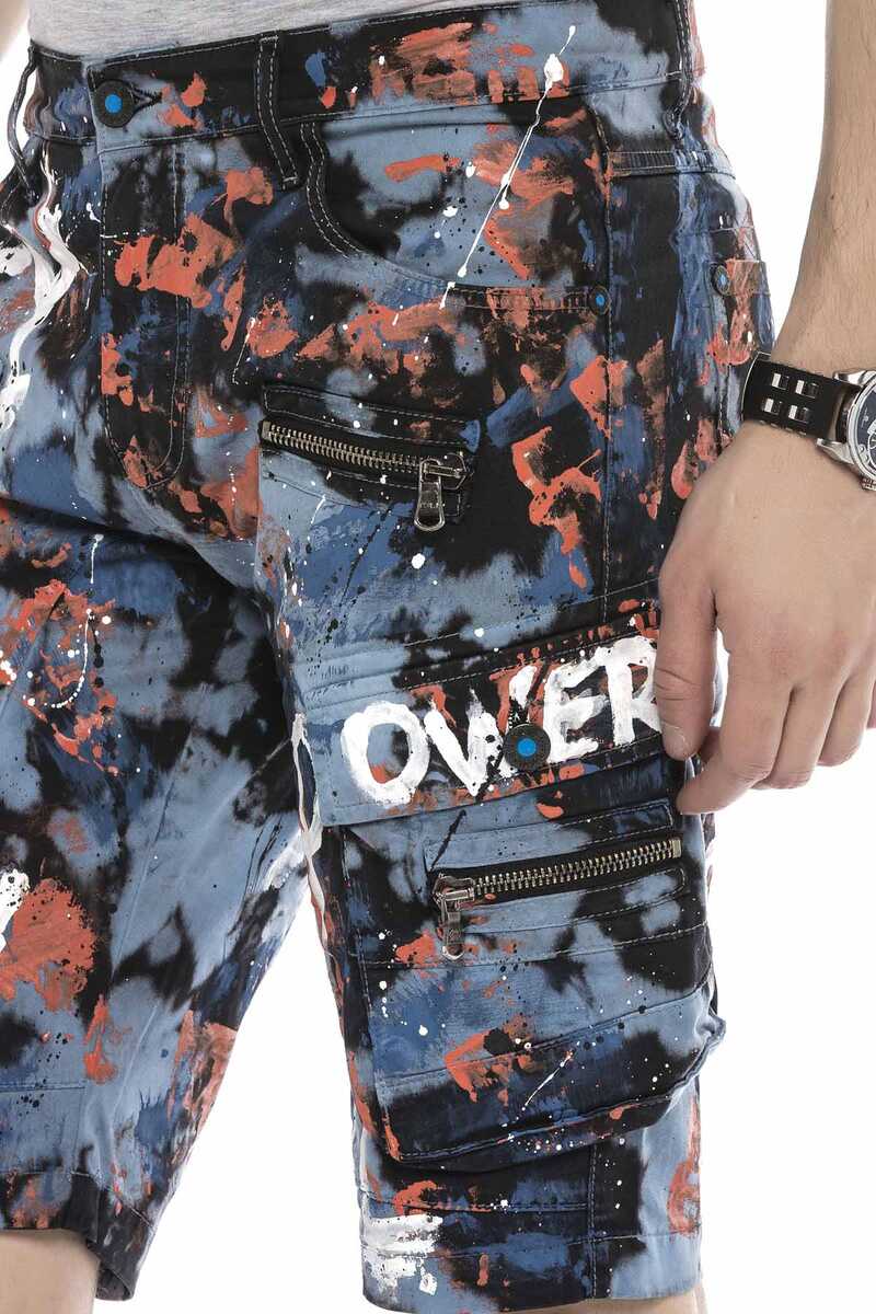 CK204 Fully Hand-Painted Men's Denim Capri Shorts