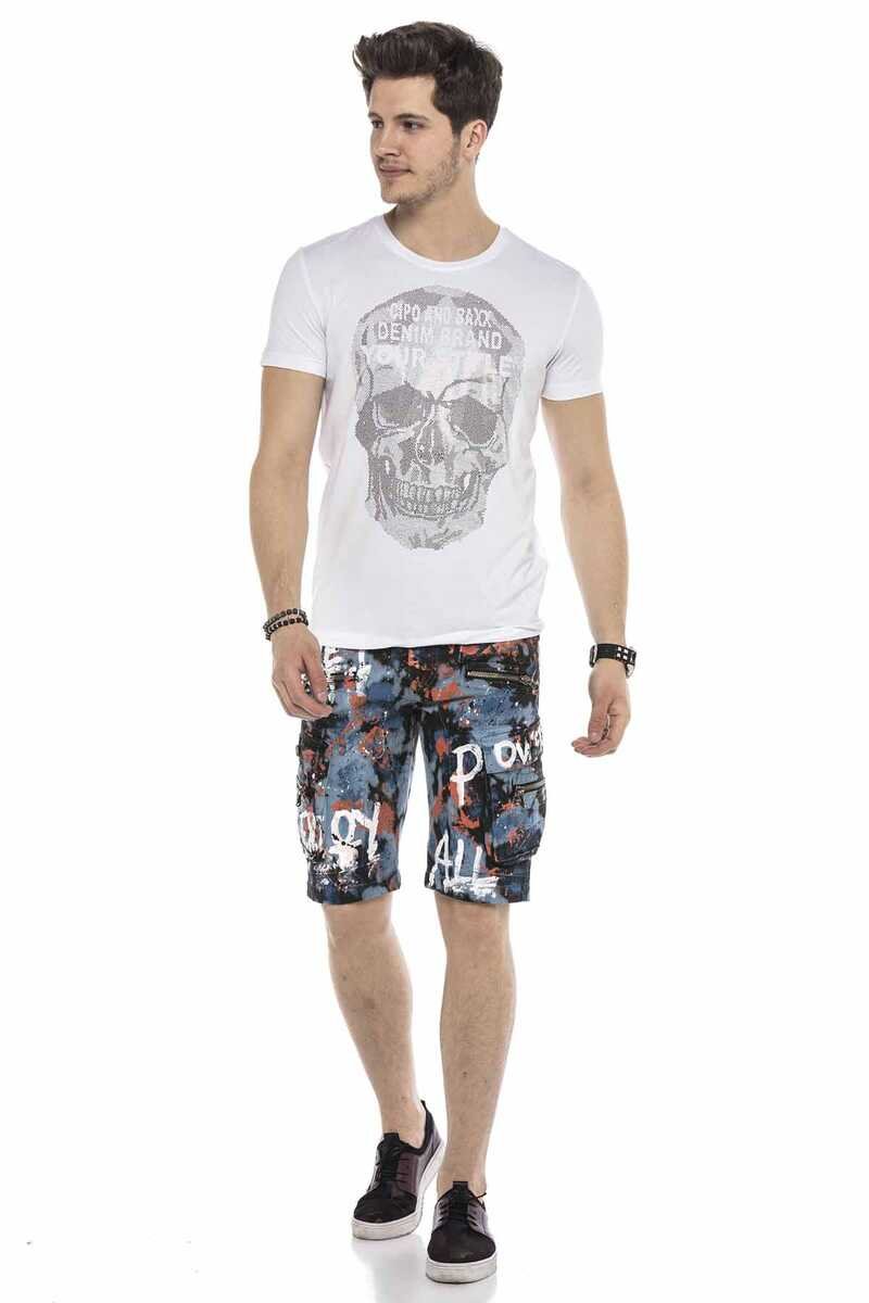 CK204 Fully Hand-Painted Men's Denim Capri Shorts