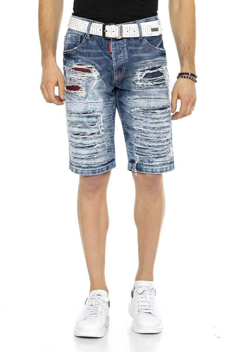 CK219 Men's Vintage Destroyed Ripped Patched Denim Capris
