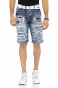 CK219 Men's Vintage Destroyed Ripped Patched Denim Capris