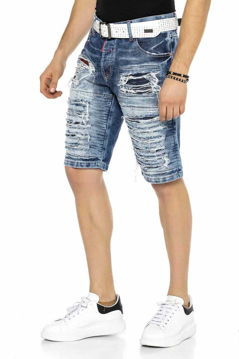 CK219 Men's Vintage Destroyed Ripped Patched Denim Capris