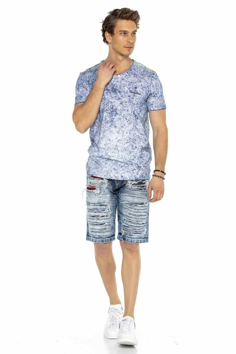 CK219 Men's Vintage Destroyed Ripped Patched Denim Capris