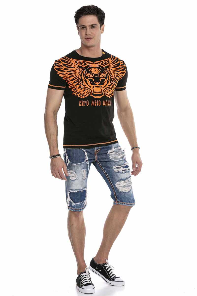 CK239 Neon Stitch Ripped Below-Knee Denim Capris