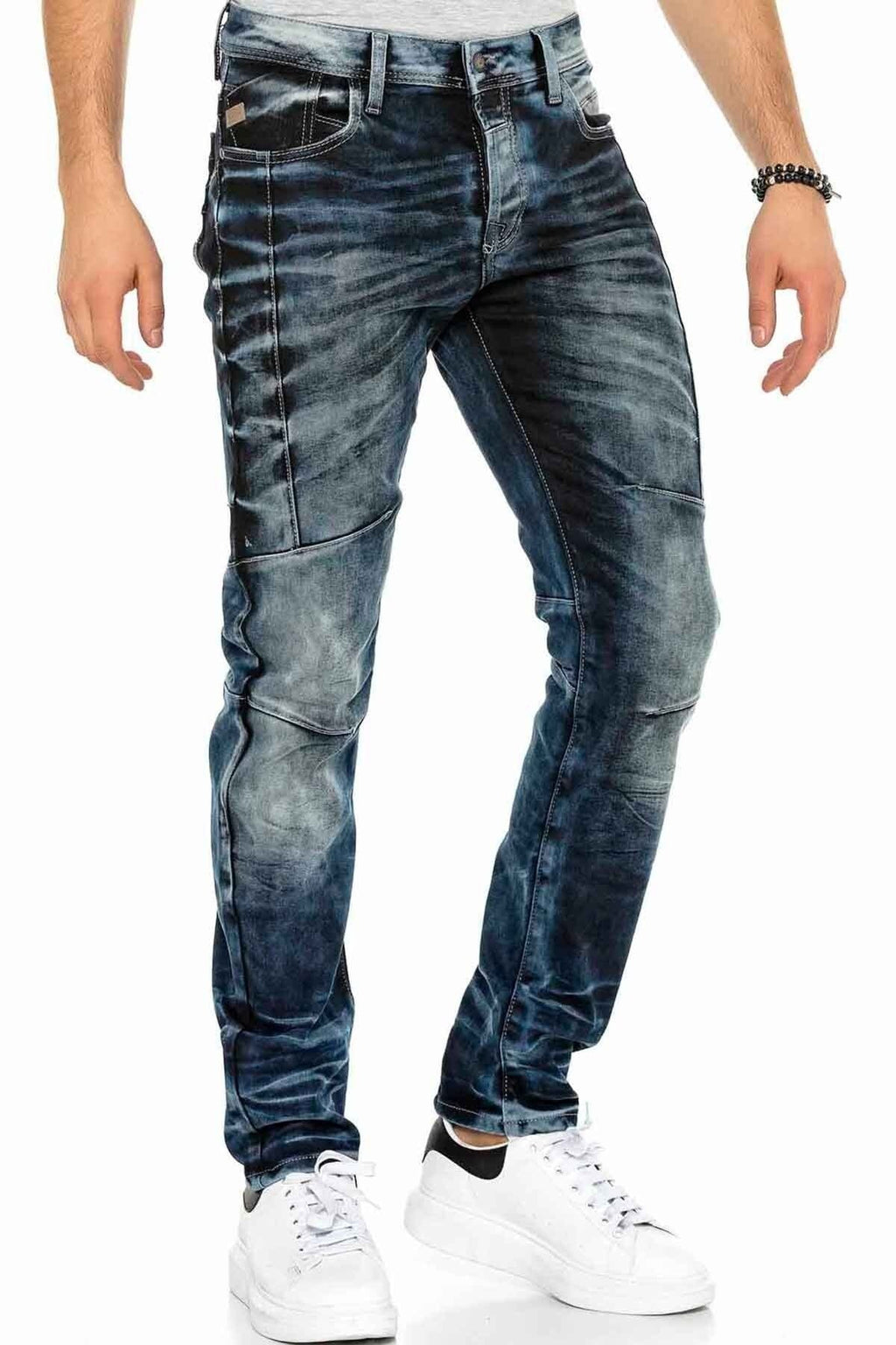 CD286 Decorative Stitch Washed Dark Men's Jeans