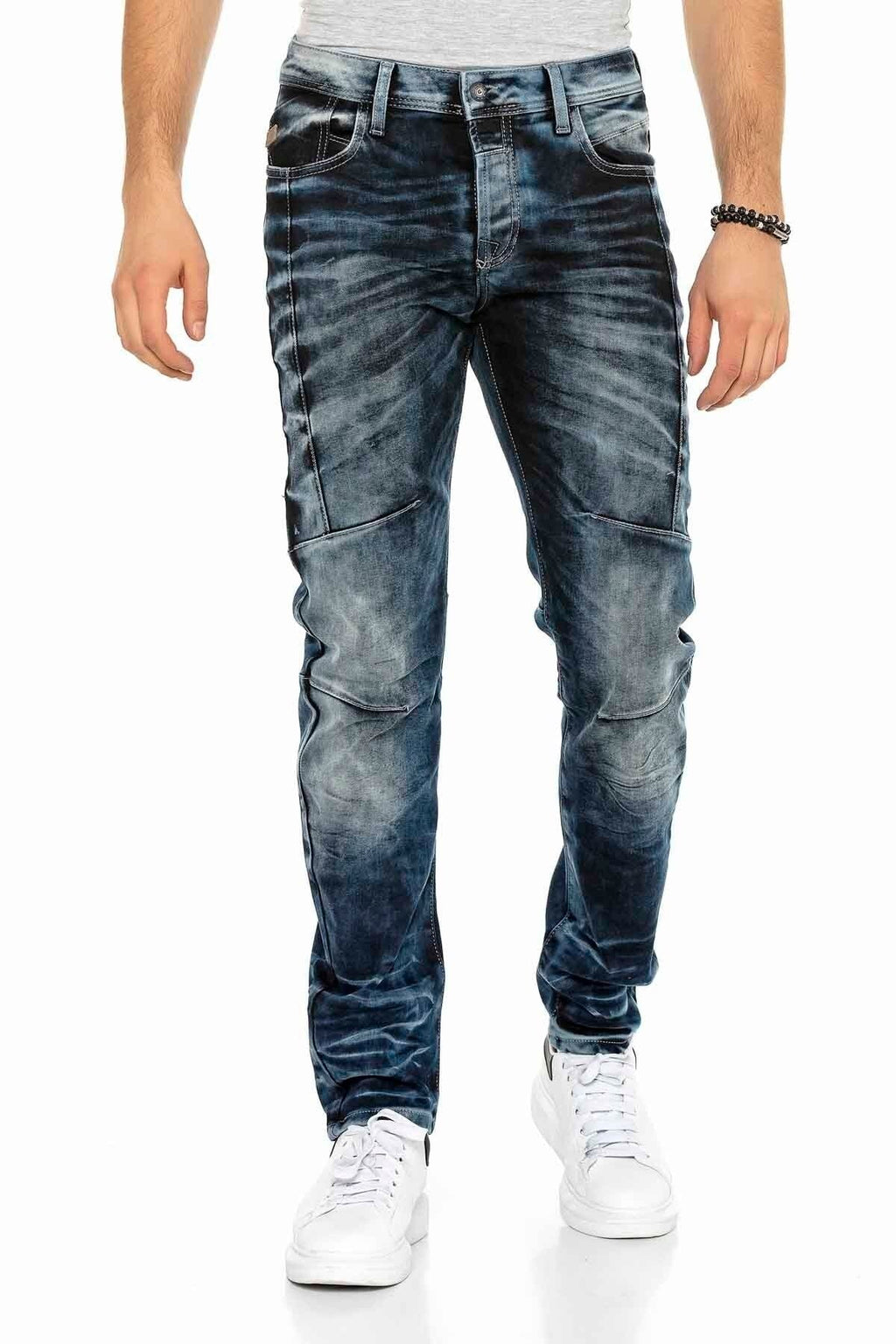 CD286 Decorative Stitch Washed Dark Men's Jeans