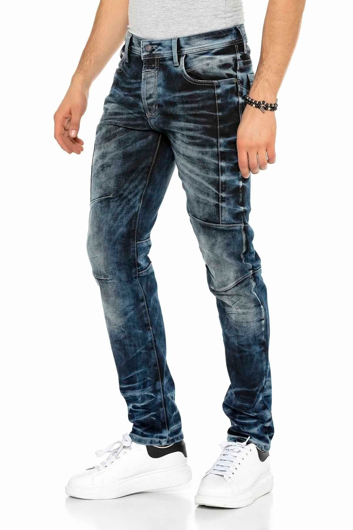 CD286 Decorative Stitch Washed Dark Men's Jeans