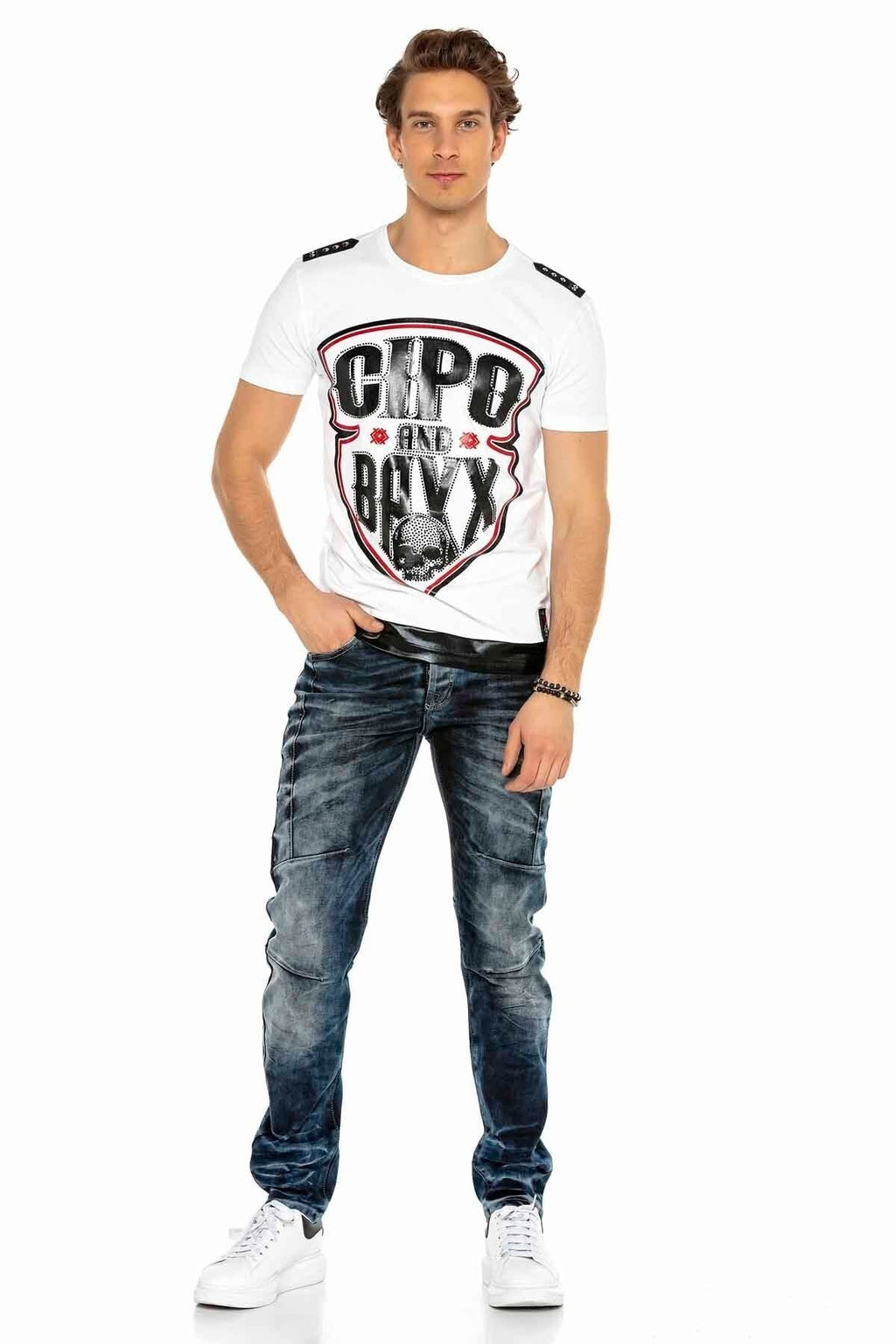 CD286 Decorative Stitch Washed Dark Men's Jeans