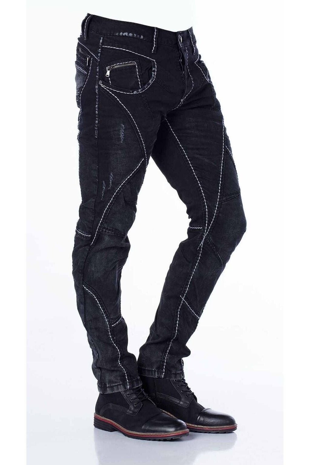 CD288 Paneled Stitch Biker Style Jeans