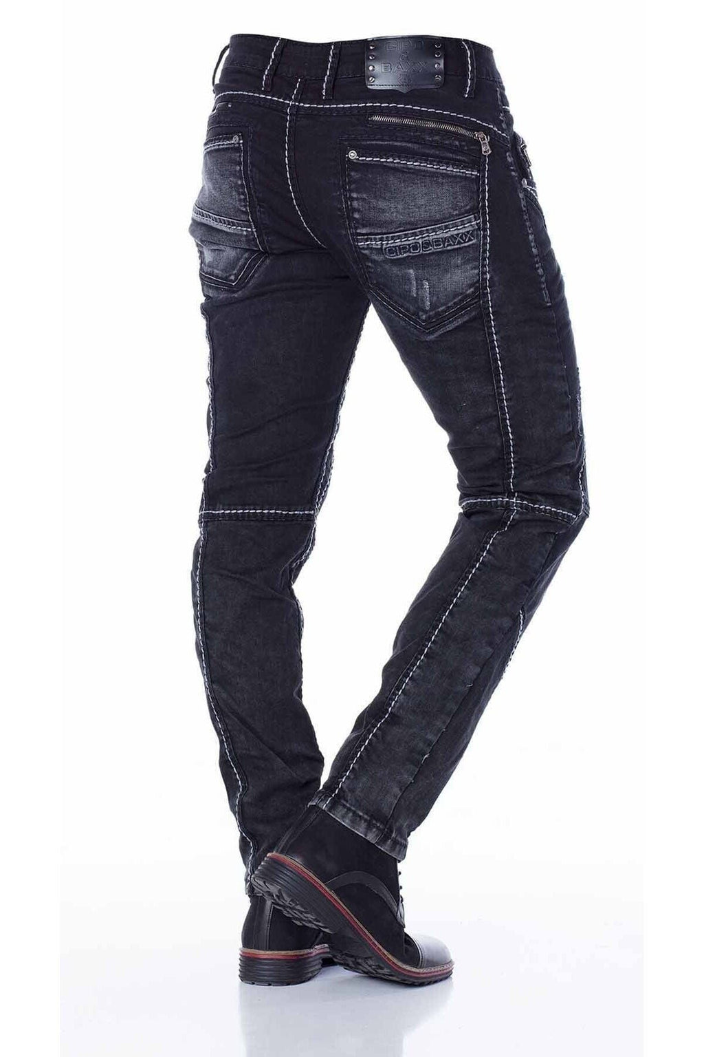CD288 Paneled Stitch Biker Style Jeans