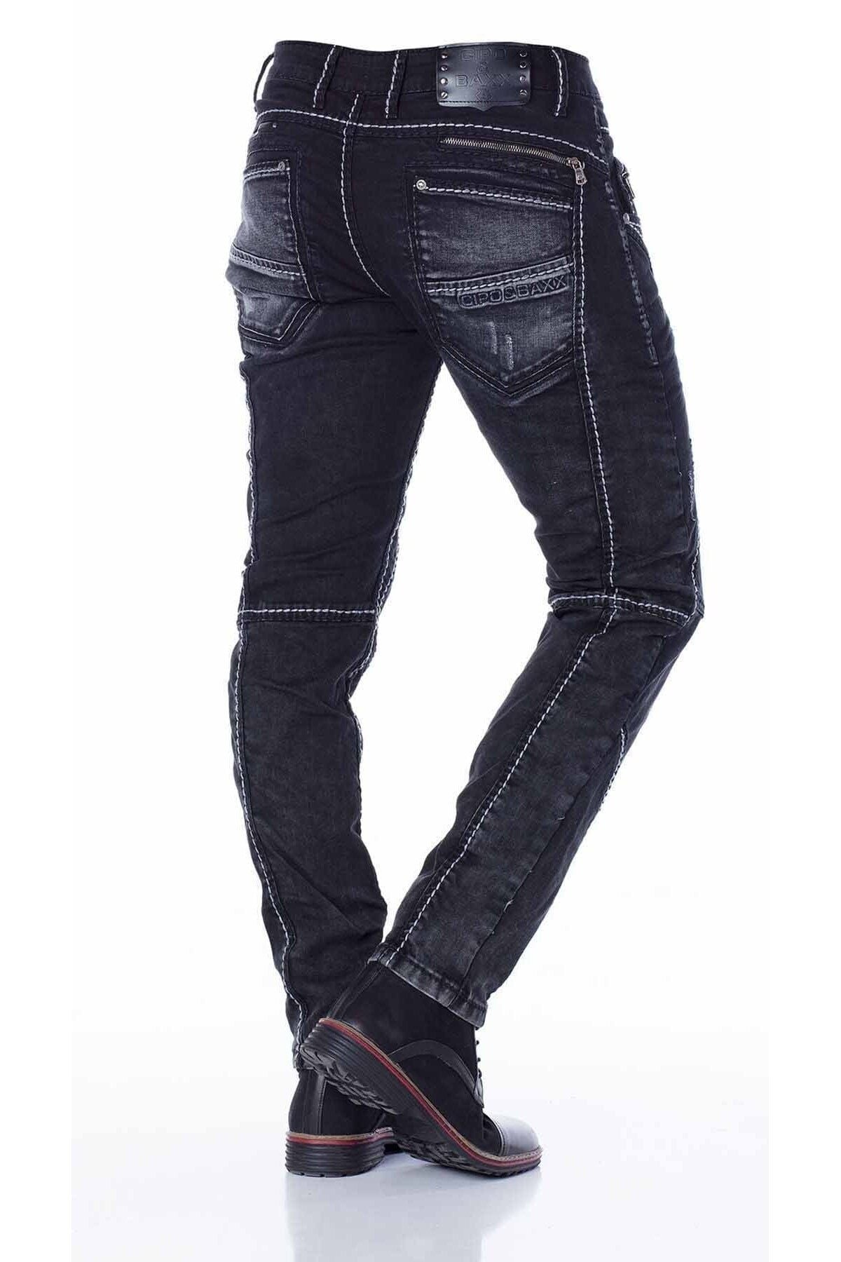 CD288 Paneled Stitch Biker Style Jeans