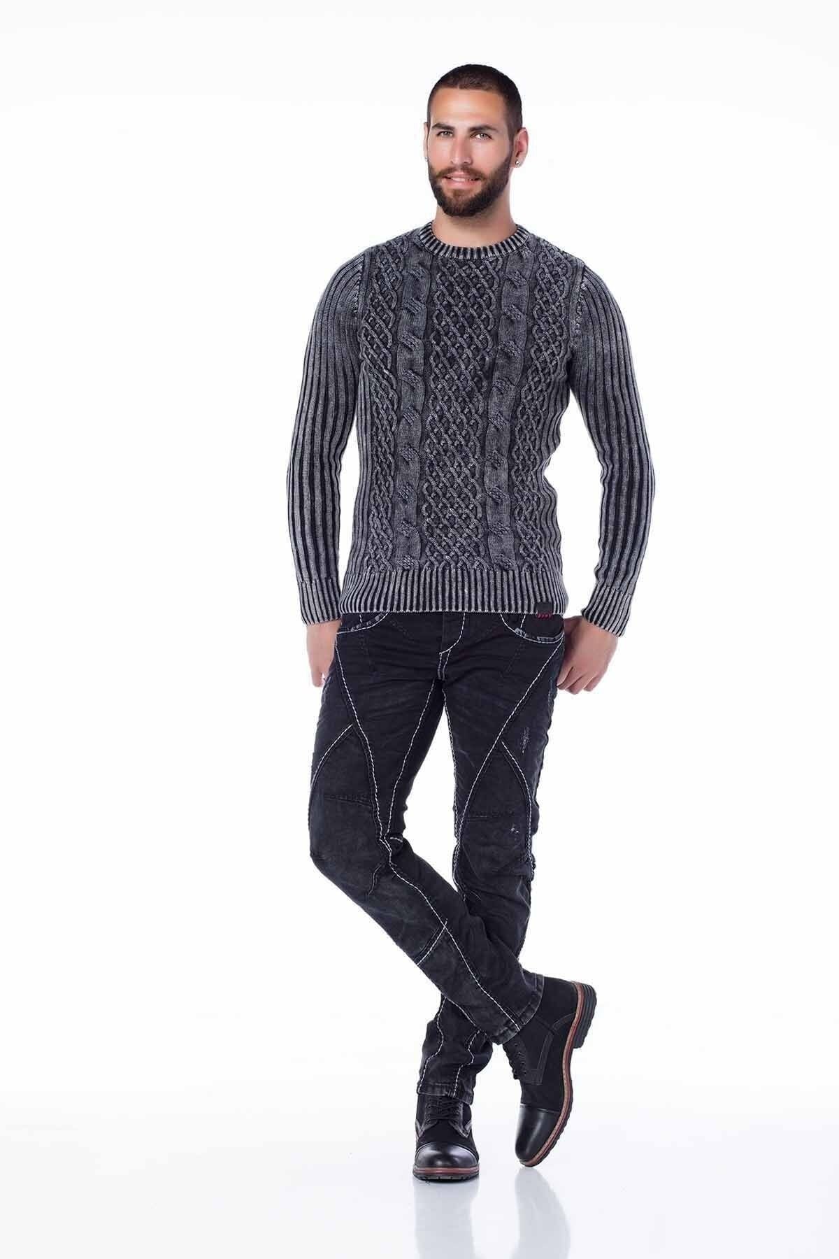 CD288 Paneled Stitch Biker Style Jeans