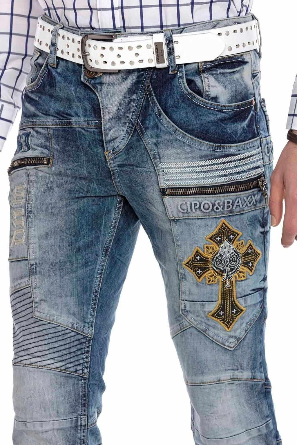 CD293 Stitch Detail Embroidered Men's Jeans