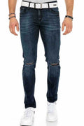 CD375 Chain Knee Rip Navy Slim Fit Men's Jeans