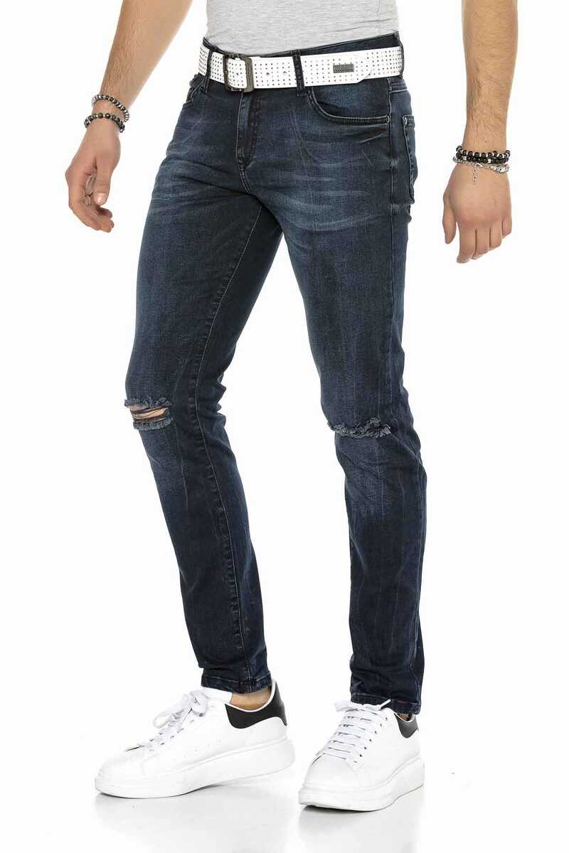 CD375 Chain Knee Rip Navy Slim Fit Men's Jeans