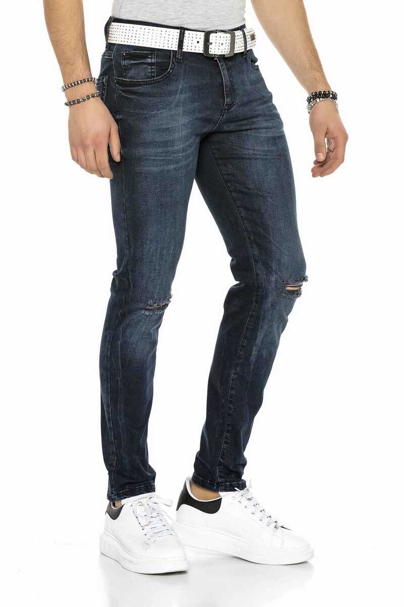 CD375 Chain Knee Rip Navy Slim Fit Men's Jeans