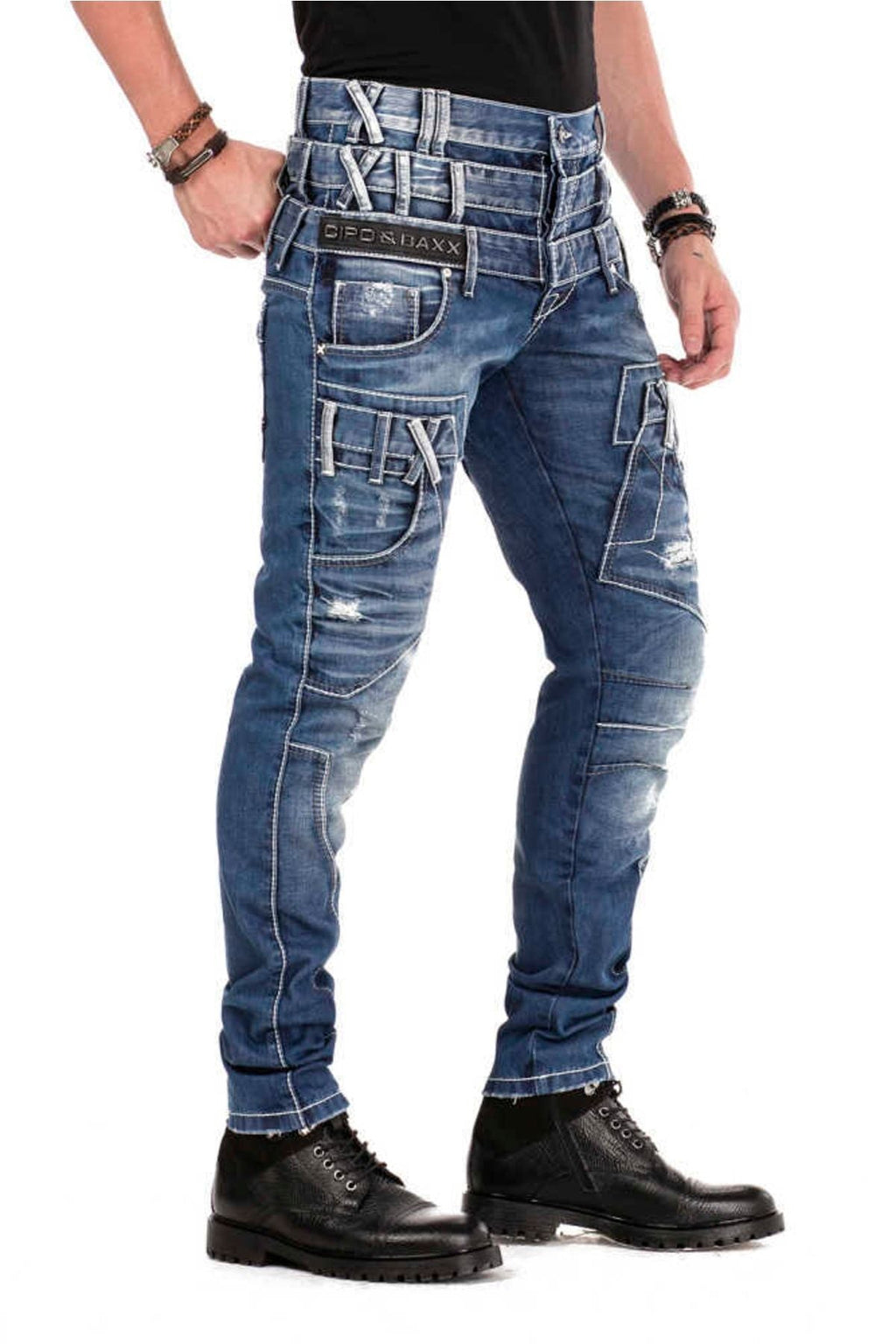 CD466 Triple Waistband Slim Fit Distressed Men's Jeans