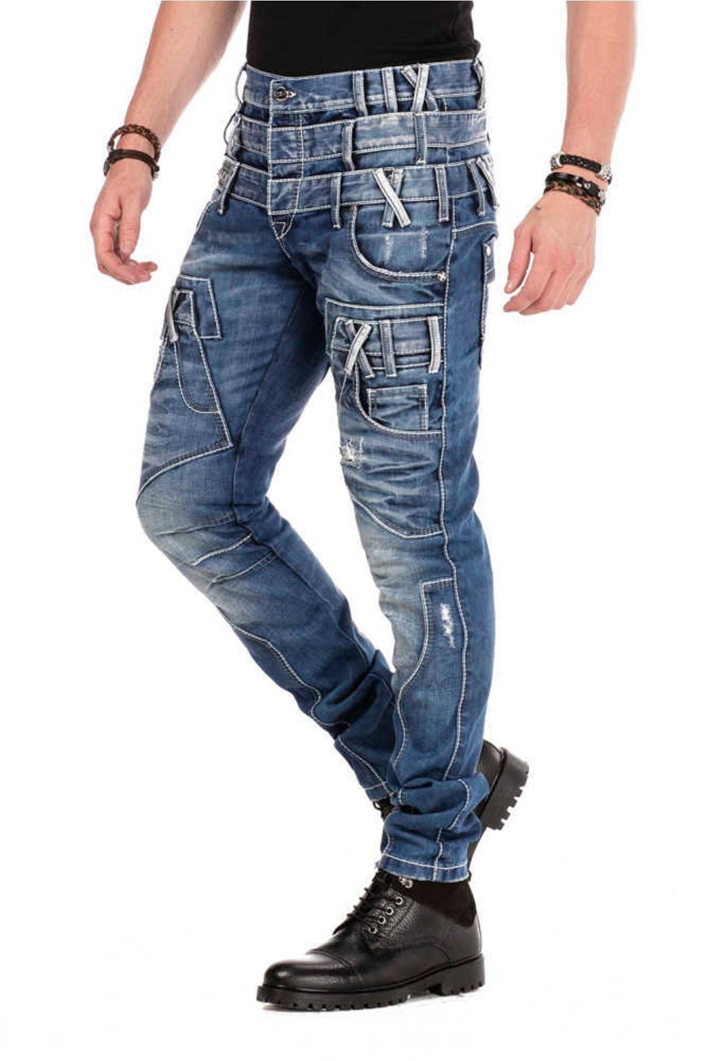 CD466 Triple Waistband Slim Fit Distressed Men's Jeans