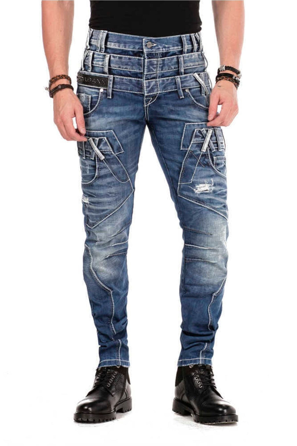 CD466 Triple Waistband Slim Fit Distressed Men's Jeans