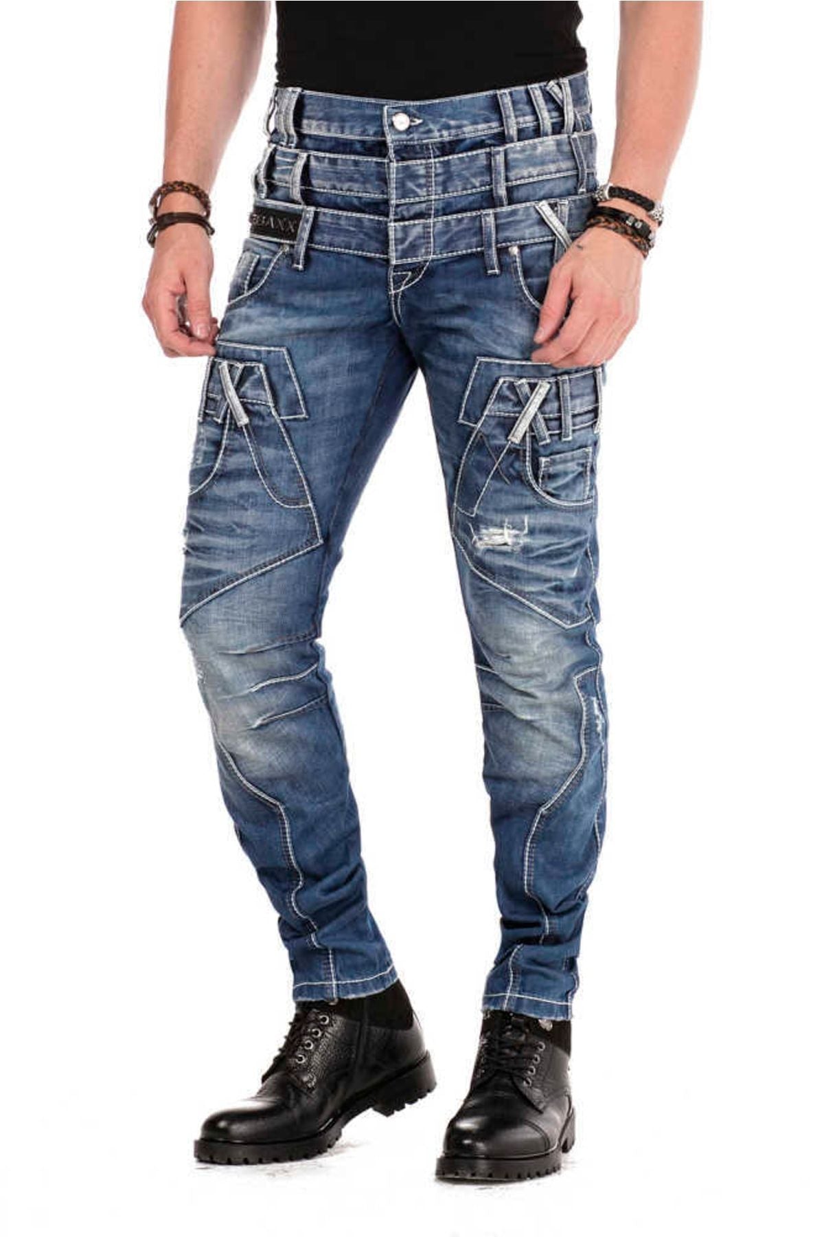 CD466 Triple Waistband Slim Fit Distressed Men's Jeans