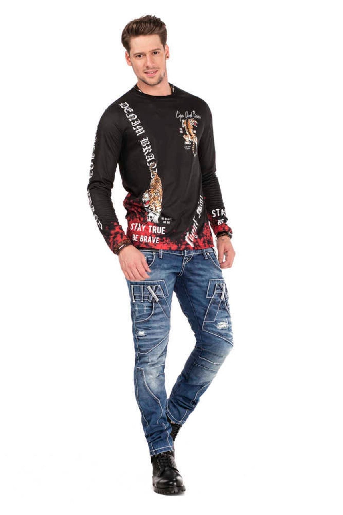 CD466 Triple Waistband Slim Fit Distressed Men's Jeans